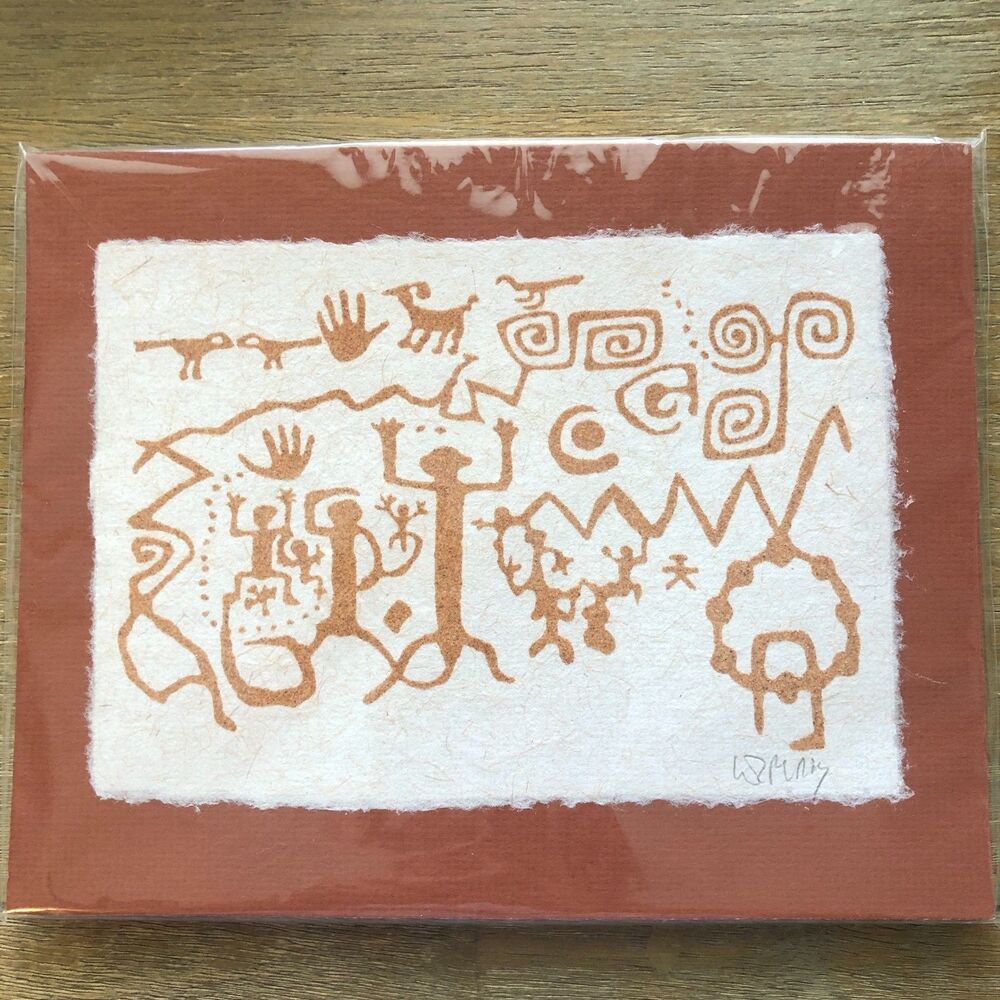 Vintage Mesa Verde Petroglyph Handcrafted Print Southwestern Rock Art Jute Paper